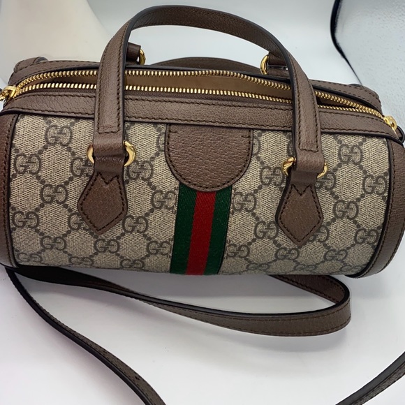 $1300 Gucci Ophidia canvas GG logo Boston barrel mini bag, authentic - Picture 1 of 10